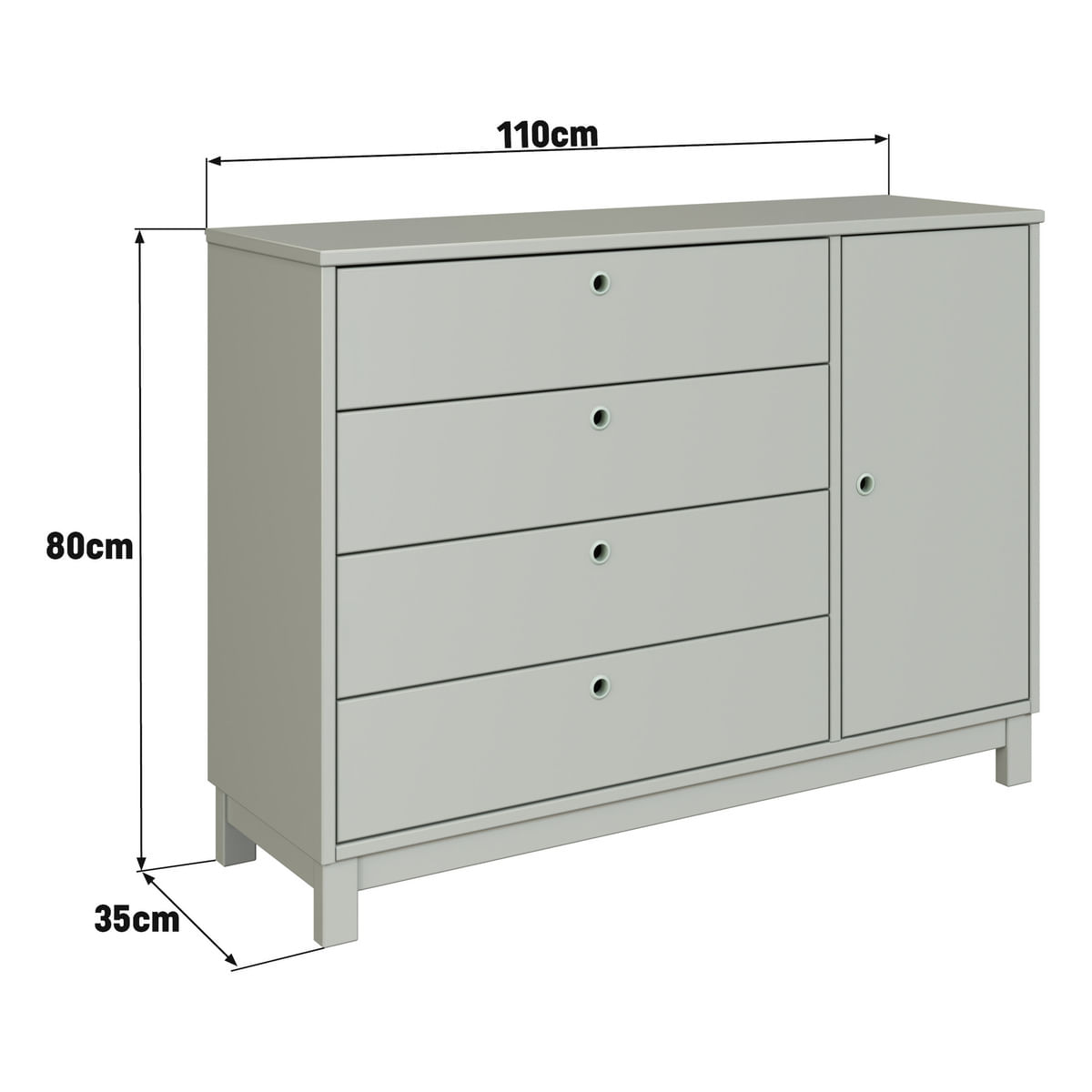 Encontraproduto.com.br - Cômoda de Madeira Maciça com 1 Porta e 4 Gavetas 110cm Multimóveis CR35279 Verde Frost