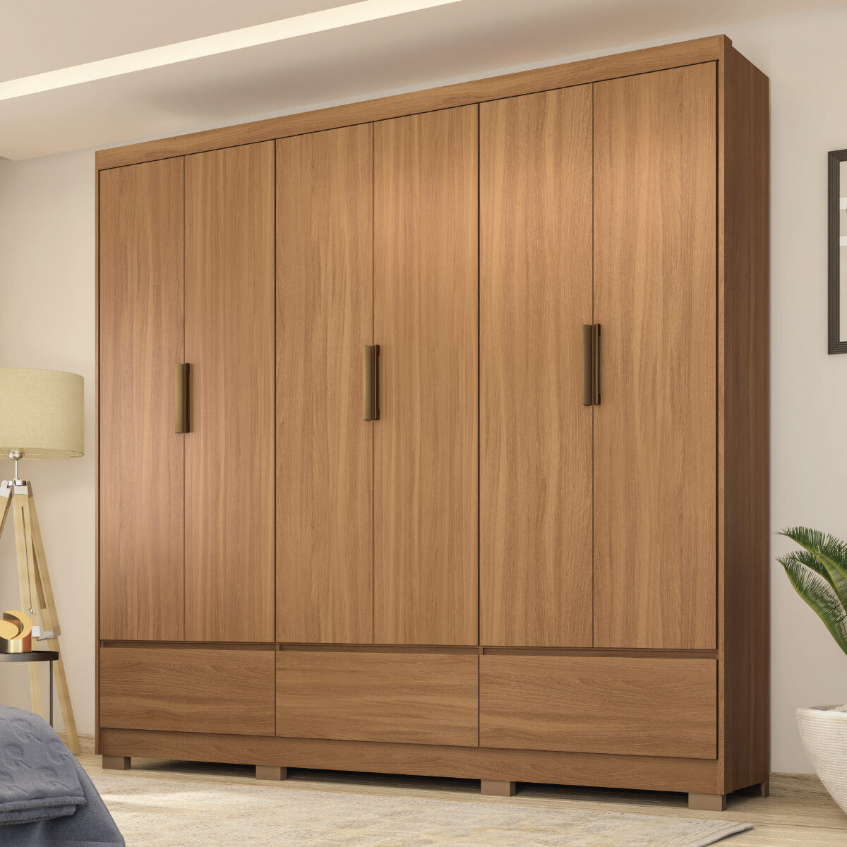 Guarda-Roupa Casal 6 Portas 3 Gavetas 233,5cm Multimóveis CR35286 Amêndola Touch