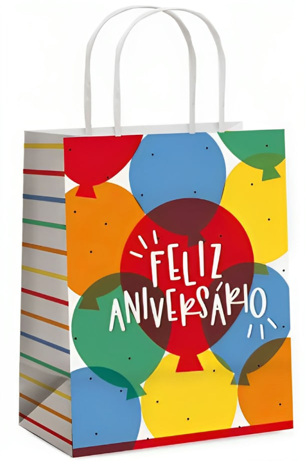 Sacola P/Presente Feliz Aniversário Pequena 21,5x15x8cm Cromus