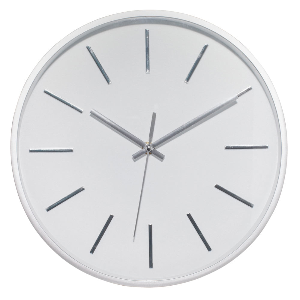 Relógio de Parede Prata e Branco 30Cm 1115152 Hubme
