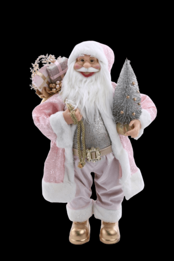 Encontraproduto.com.br - Papai Noel Em Pe C/Presente E Arv ROS/BC 62x35x24Cm 1108198
