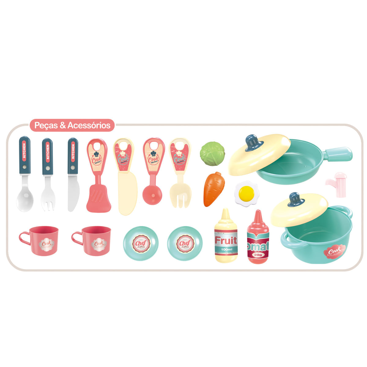Bancada Maleta Cozinha Infantil Top Kitchen 3 em 1 Brinquedo Com Acessórios Rosa Replay Kids