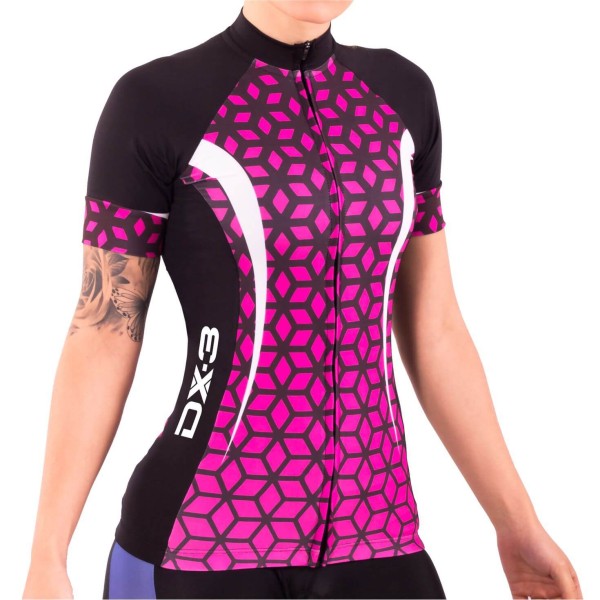 Encontraproduto.com.br - Camisa de Ciclismo Performance DX3 - Feminina - Preto / Rosa