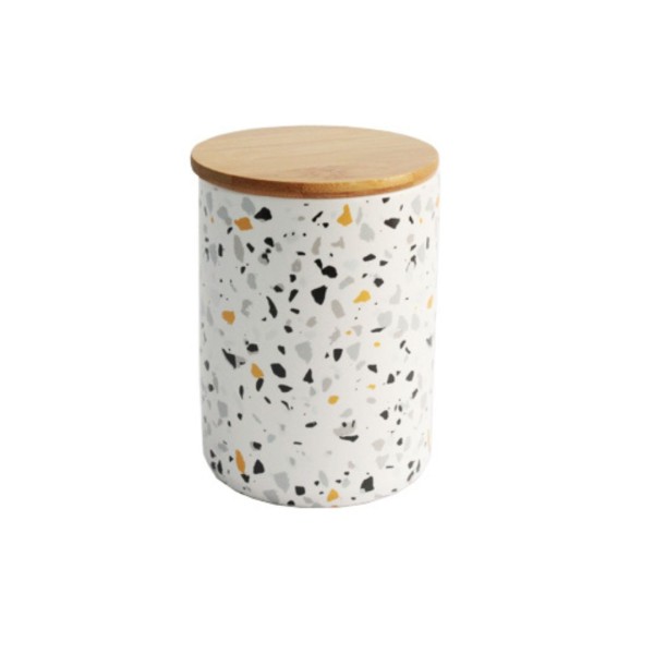 Encontraproduto.com.br - Pote de Porcelana com Tampa MDF Branco 13,5cm