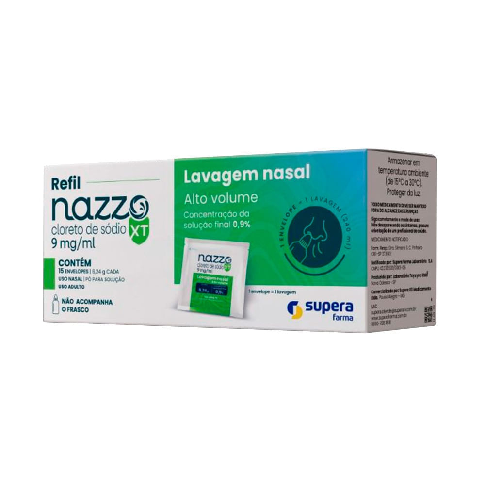 Encontraproduto.com.br - Nazzo XT Cloreto de Sódio 9mg/ml Pó para Solução Nasal 15 Envelopes 6,24g Cada