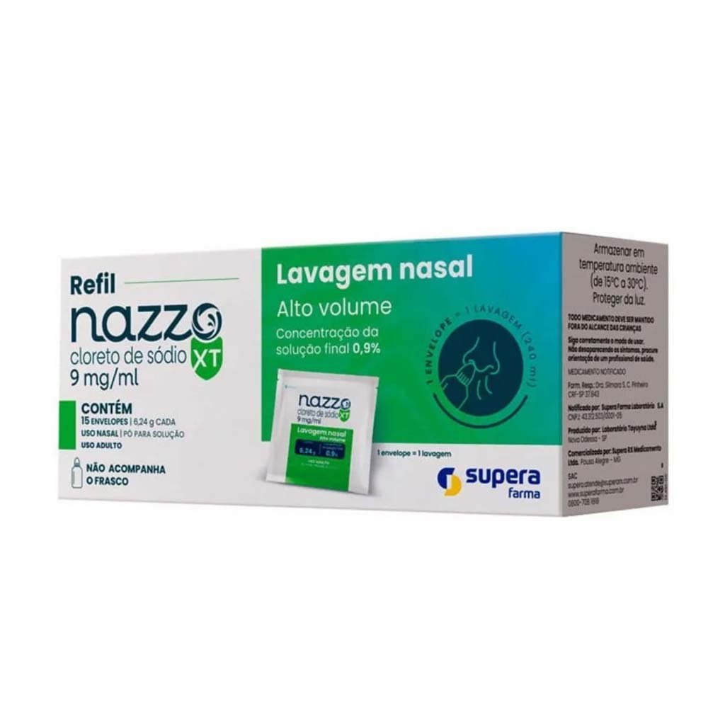 Nazzo XT Cloreto de Sódio 9mg/ml Pó para Solução Nasal 15 Envelopes 6,24g Cada