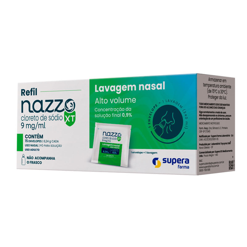 Encontraproduto.com.br - Nazzo XT Cloreto de Sódio 9mg/ml Pó para Solução Nasal 15 Envelopes 6,24g Cada