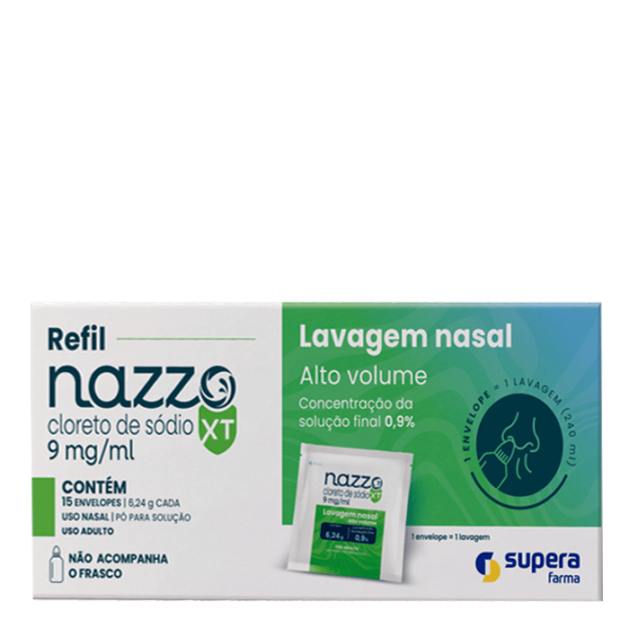 Encontraproduto.com.br - Nazzo XT Cloreto de Sódio 9mg/ml Pó para Solução Nasal 15 Envelopes 6,24g Cada