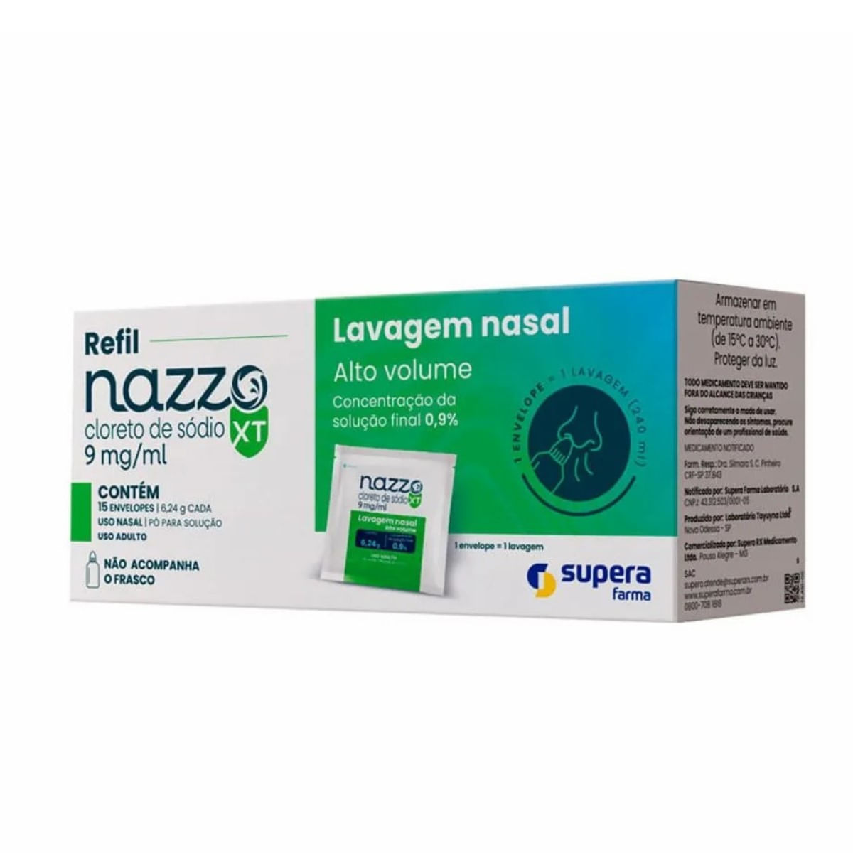 Encontraproduto.com.br - Nazzo XT Cloreto de Sódio 9mg/ml Pó para Solução Nasal 15 Envelopes 6,24g Cada