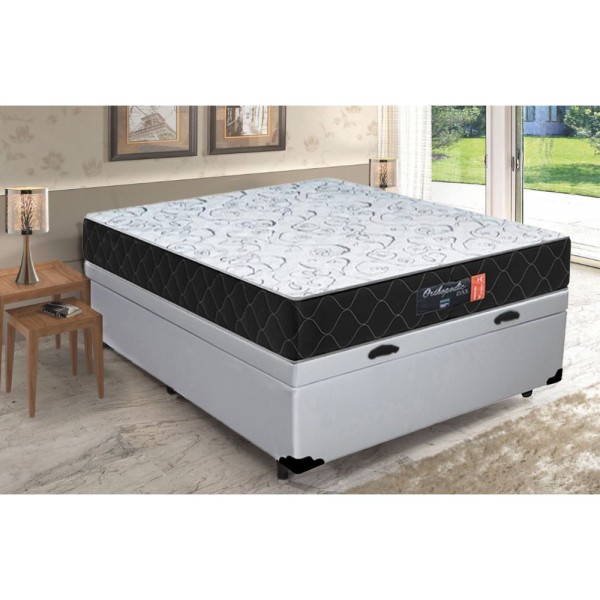 Encontraproduto.com.br - Cama Box Baú Casal + Colchão Semi Ortopédico Extra Firme Espuma D33 Prime Colchões 138x188x72 Branco