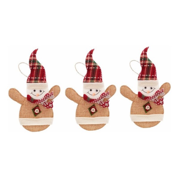 Encontraproduto.com.br - Kit 3 Bonecos De Neve Pendente Tecido Para Árvore De Natal