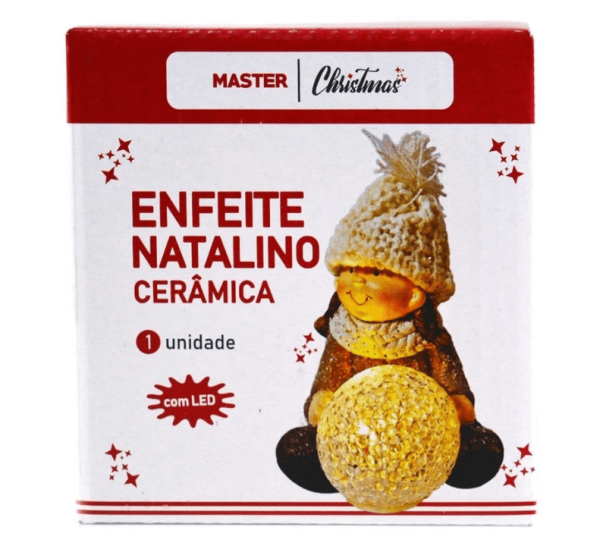 Enfeite de Natal de Cerâmica com Led Cinza - RIO MASTER