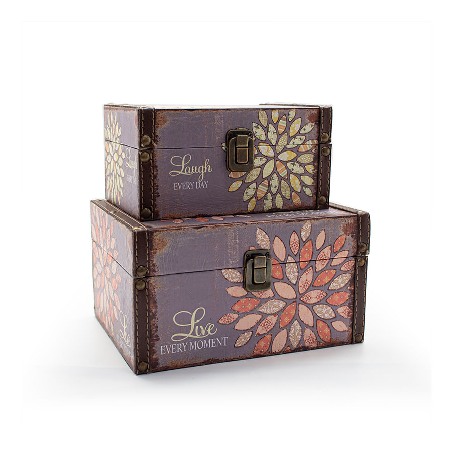 Encontraproduto.com.br - Conjunto Baús Decor 2 Peças Roxo com Flores