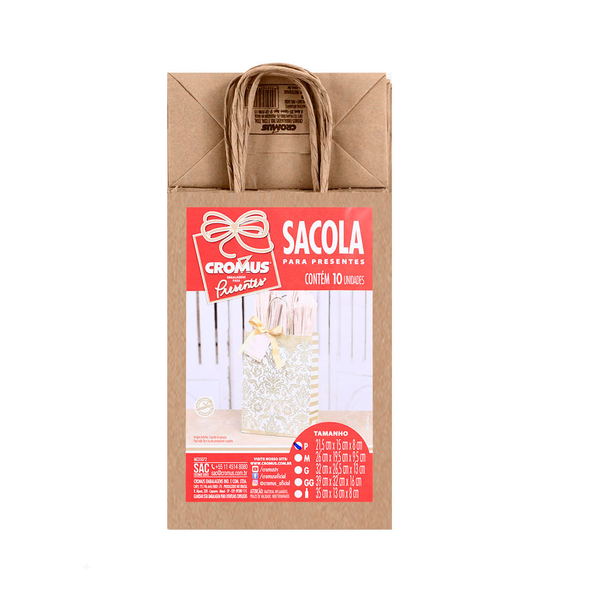 Encontraproduto.com.br - Sacola Kraft Cromus P Pacote com 10 unidades