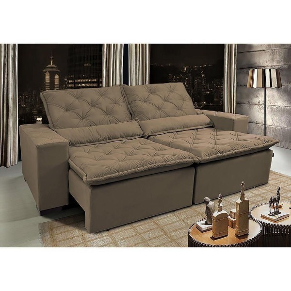 Sofá Lisboa 2,32m Retrátil, Reclinável Com Molas No Assento Tecido Suede Velusoft Castor