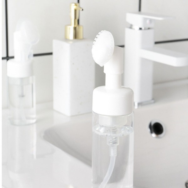 Encontraproduto.com.br - Frasco Pump Espumador Com Escova De Silicone Para Limpeza Facial Skin Care 150ml