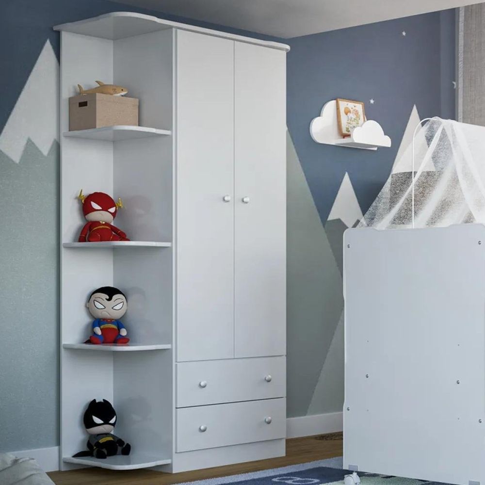 Guarda Roupa Infantil Com Prateleiras 2 Portas 2 Gavetas New Baby Branco