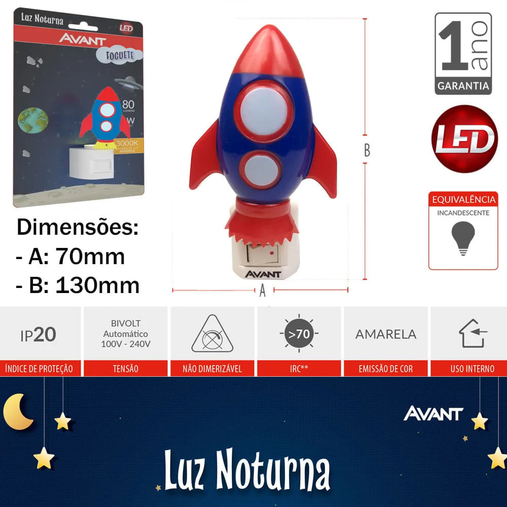 Encontraproduto.com.br - Luz Noturna Avant Foguete 1w 3000k