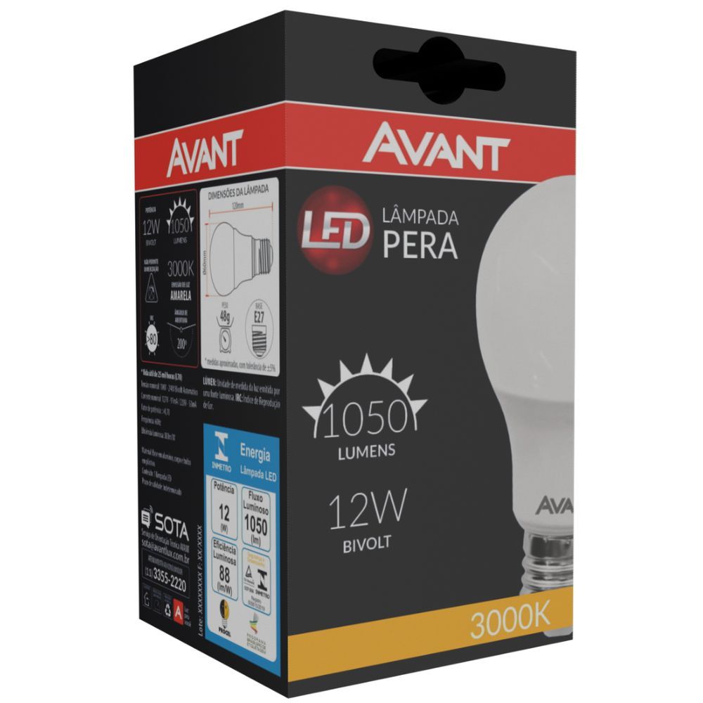 Encontraproduto.com.br - Lâmpada Pêra em LED 3000K 12W Bivolt E27 Avant