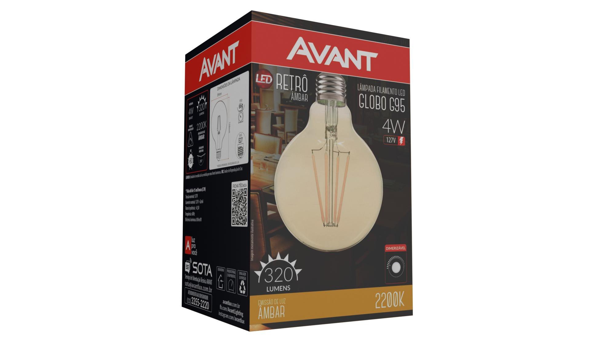 Encontraproduto.com.br - Lâmpada Led G95 Filamento Retrô 4W 2200K E-27 Bivolt Avant