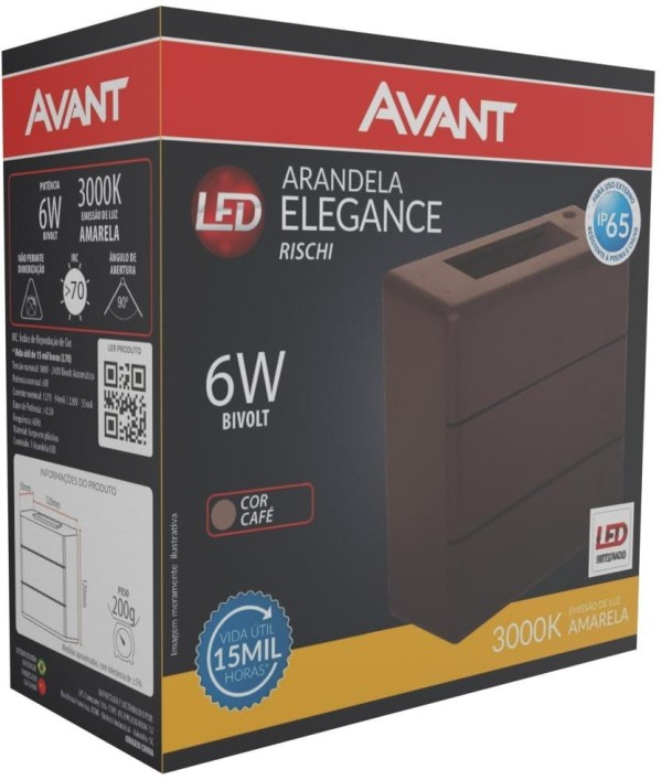 Encontraproduto.com.br - Arandela Led Elegance Rischi Facho Duplo Externo 3000k 6w Bivolt 12x12cm Policarbonato Café - Avant