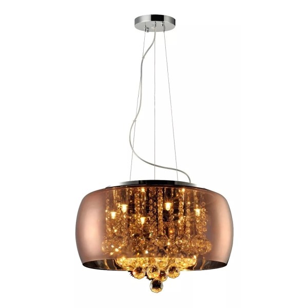 Lustre Luminaria Wessex Vidro 50cm Cobre Rose Cristal Luxo