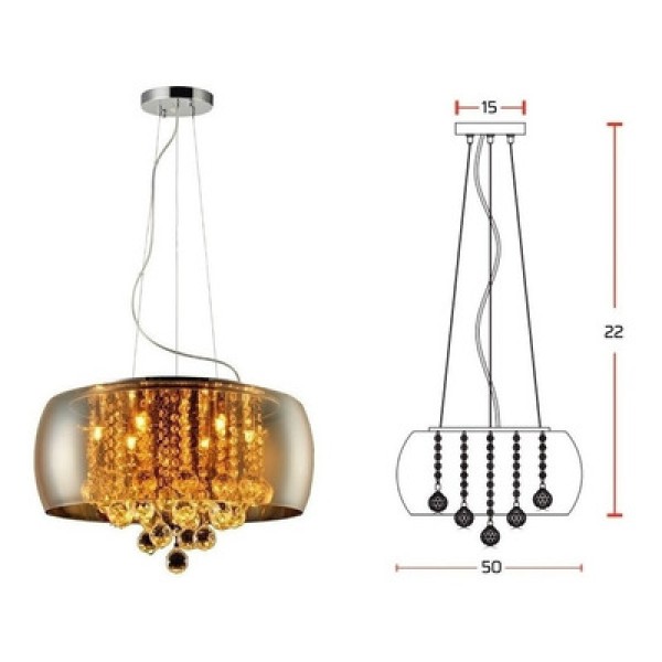 Lustre Luminaria Wessex Vidro 50cm Ambar Cristal Luxo