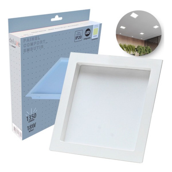 Painel Led Comfort Recuado Quadrado Embutir Avant 18w 6500k