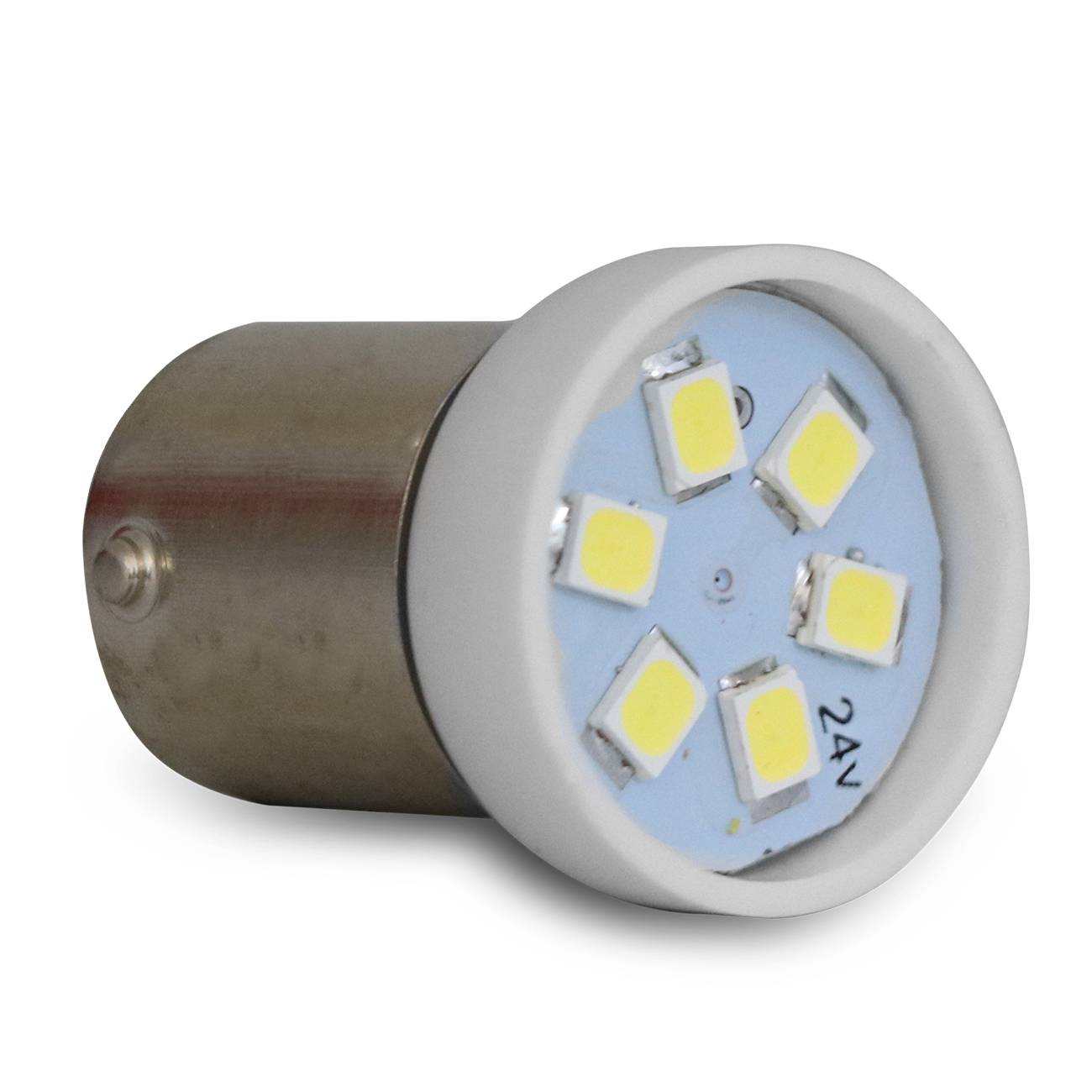 Encontraproduto.com.br - Lâmpada 6 LEDs Trava Reta BA15S-67 Lanterna Ré 10W 24V 6000K Luz Branca Autopoli