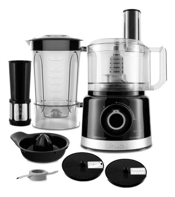Multiprocessador de Alimentos Philco Turbo 5 em 1 PMP1500P com 2 Velocidades 1000 W - Preto 220v