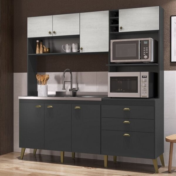 Encontraproduto.com.br - Cozinha Compacta Donna Casamia 8 Portas 2 Gavetas Sem Tampo As Móveis Grafite