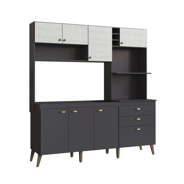 Encontraproduto.com.br - Cozinha Compacta Donna Casamia 8 Portas 2 Gavetas Sem Tampo As Móveis Grafite