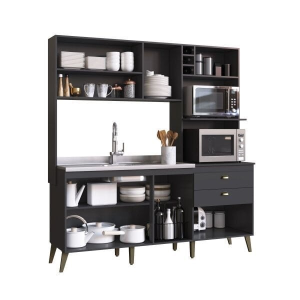 Encontraproduto.com.br - Cozinha Compacta Donna Casamia 8 Portas 2 Gavetas Sem Tampo As Móveis Grafite