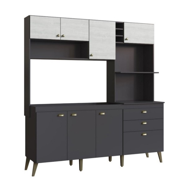 Encontraproduto.com.br - Cozinha Compacta Donna Casamia 8 Portas 2 Gavetas Sem Tampo As Móveis Grafite