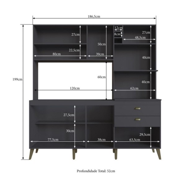 Encontraproduto.com.br - Cozinha Compacta Donna Casamia 8 Portas 2 Gavetas Sem Tampo As Móveis Grafite