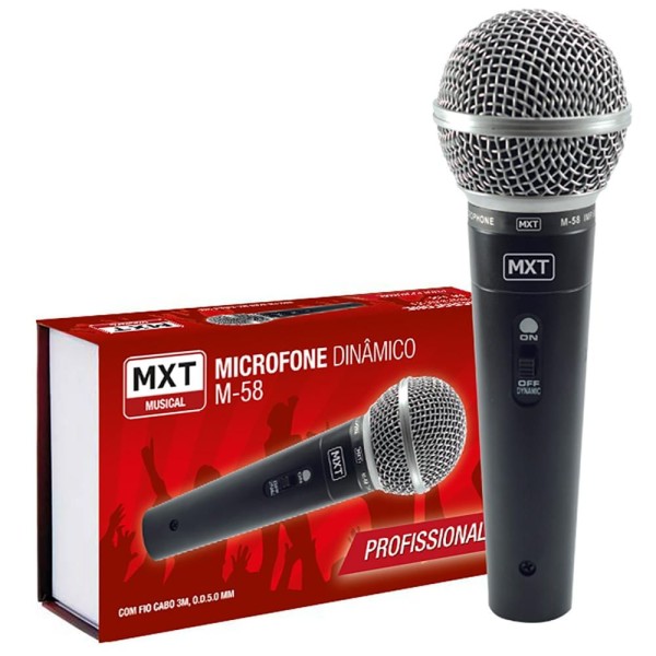 Encontraproduto.com.br - Microfone Dinâmico Profissional Mxt M-58 + Cabo 4 Metros - Preto