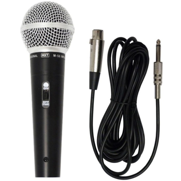 Encontraproduto.com.br - Microfone Dinâmico Profissional Mxt M-58 + Cabo 4 Metros - Preto