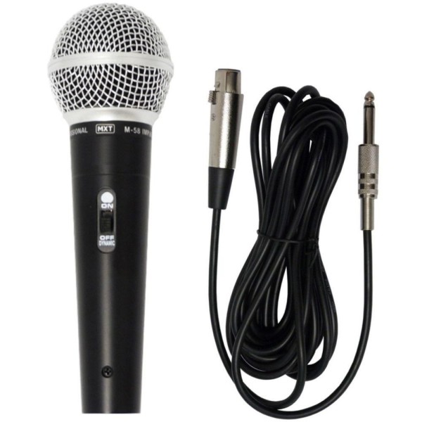 Encontraproduto.com.br - Microfone Dinâmico Profissional Mxt M-58 + Cabo 4 Metros - Preto