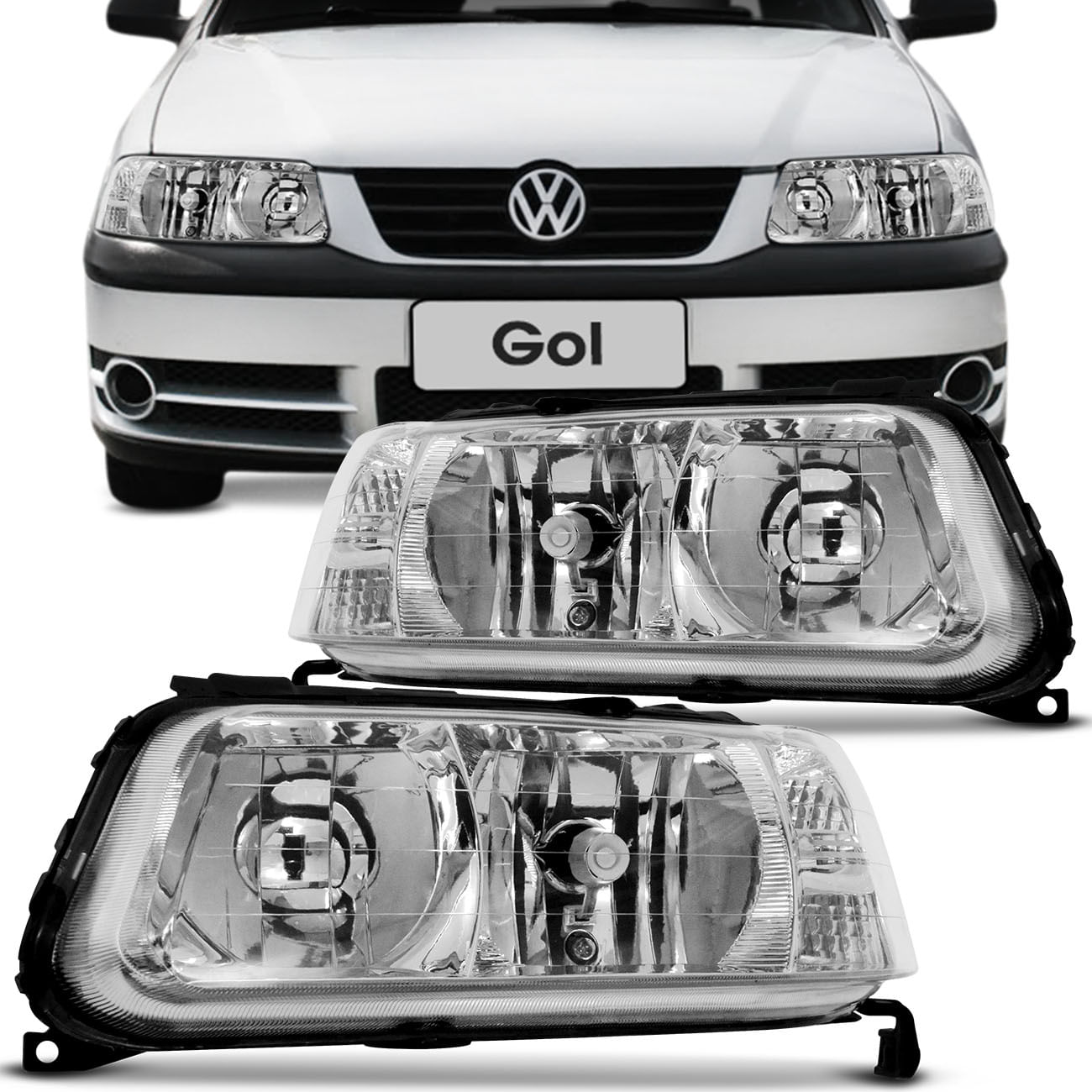 Farol Gol Parati Saveiro G3 99 2000 2001 2002 2003 2004 2005 Máscara Cromada Foco Duplo