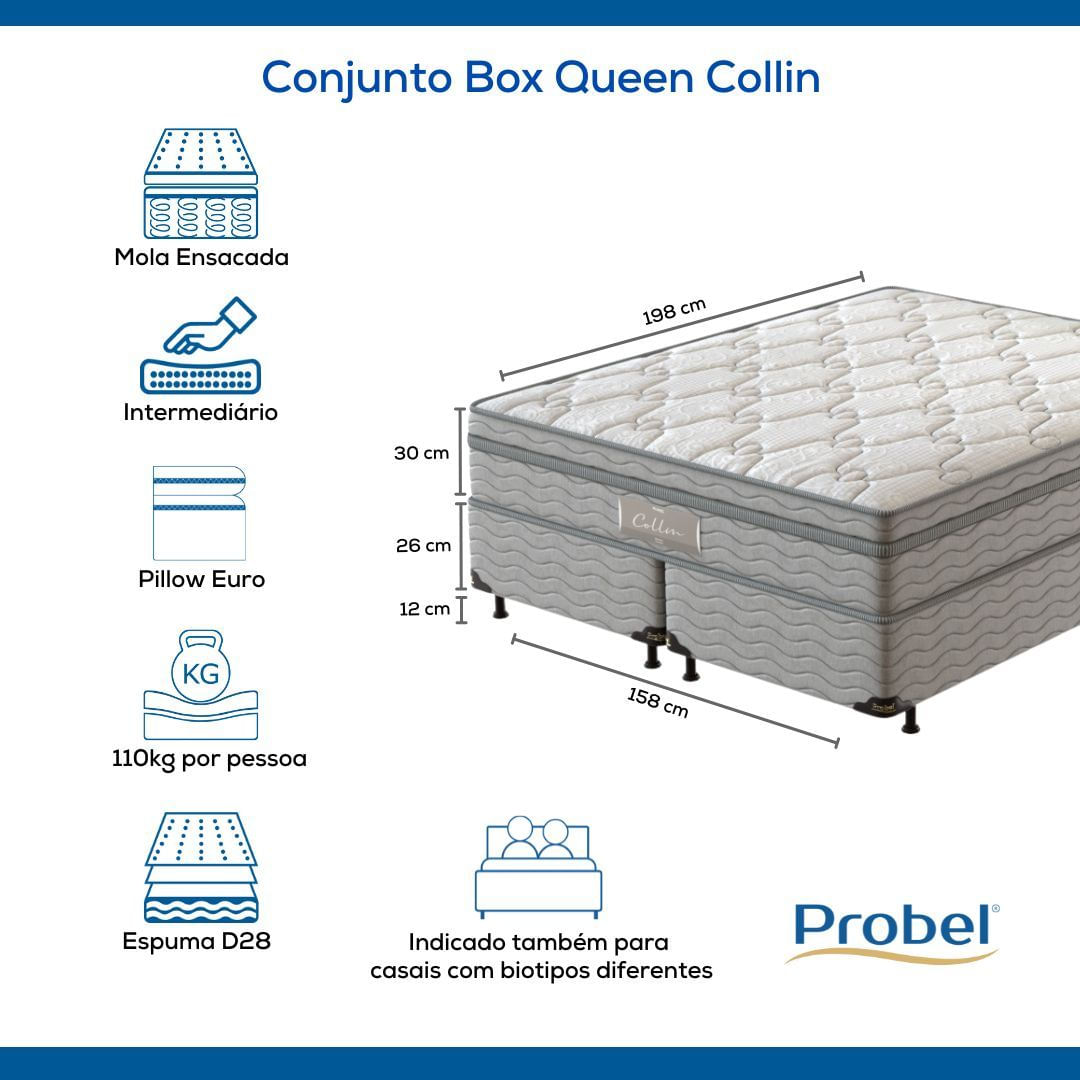 Encontraproduto.com.br - Conjunto Box Queen Mola Ensacada Probel Collin