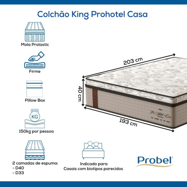 Encontraproduto.com.br - Colchão King Mola Probel Prohotel Casa (193x203x40cm)