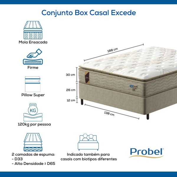 Encontraproduto.com.br - Conjunto Box Casal Mola Ensacada Probel Excede Premium