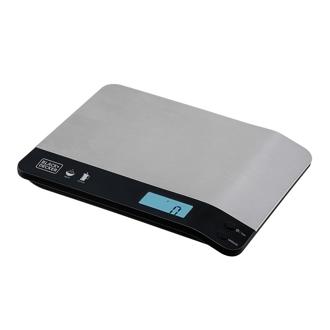 Encontraproduto.com.br - Balança De Cozinha Compacta E Portátil Black Decker, Modelo Bc500, Eletrodoméstico Com Acabamento Inox, Capacidade De Até 5kg, À Pilha
