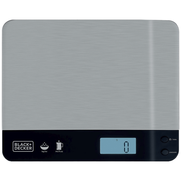 Encontraproduto.com.br - Balança De Cozinha Compacta E Portátil Black Decker, Modelo Bc500, Eletrodoméstico Com Acabamento Inox, Capacidade De Até 5kg, À Pilha