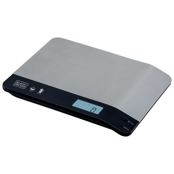 Encontraproduto.com.br - Balança De Cozinha Compacta E Portátil Black Decker, Modelo Bc500, Eletrodoméstico Com Acabamento Inox, Capacidade De Até 5kg, À Pilha