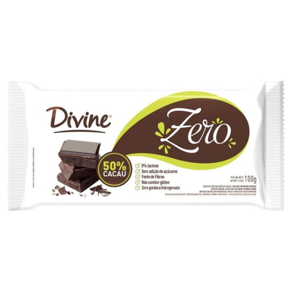 Encontraproduto.com.br - Kit C/10 Chocolates 50% Cacau 100g Divine Zero Açucar