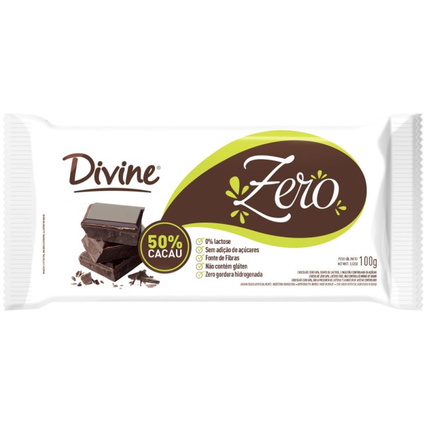 Encontraproduto.com.br - Kit C/10 Chocolates 50% Cacau 100g Divine Zero Açucar