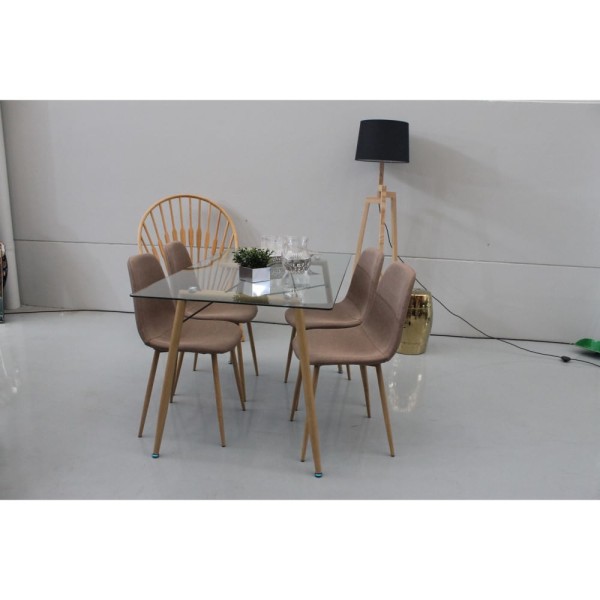 Encontraproduto.com.br - Mesa Ráfia 140 x 80cm Tampo de Vidro Base de Madeira 4001 Rivatti