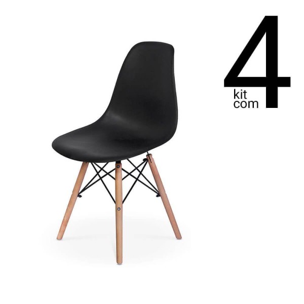 Kit 4 Cadeiras Charles Eames Eiffel Dsw Wood Preto