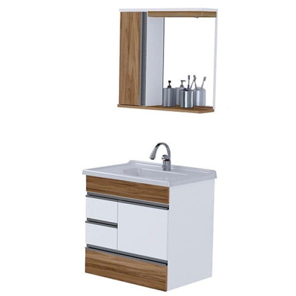 Encontraproduto.com.br - Kit Modena Suspenso 59.5cm Espelho/Pia Nogal  Aj Rorato
